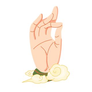 禅意佛手拈花指莲花佛珠敦煌文化线描稿国潮风元素设计模板素材