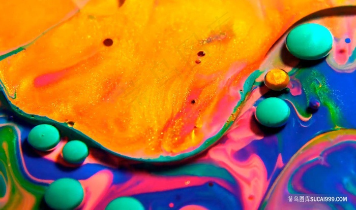 橙色蓝色流体渐变油画笔触抽象背景