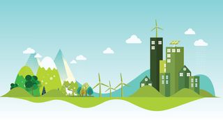 卡通城市绿色出行