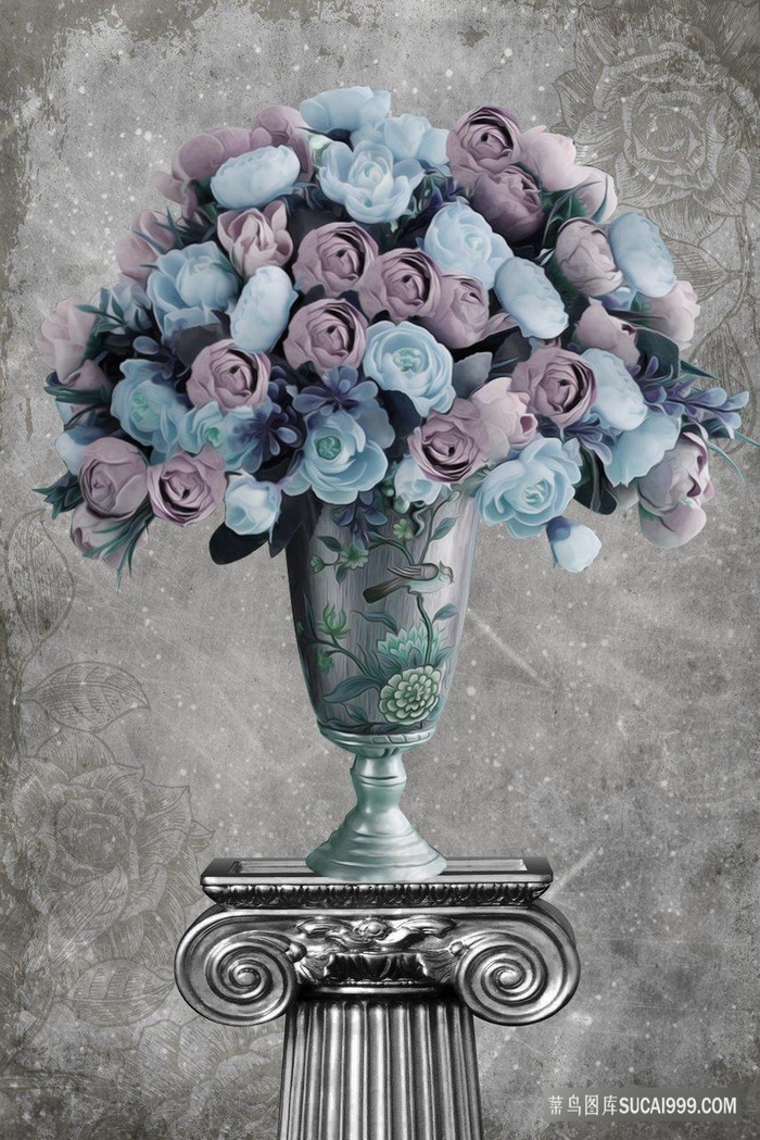 唯美水彩花卉花瓶装饰画
