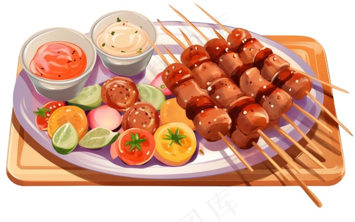烧烤烤肉美食插画免抠(1376x864)
