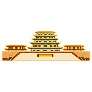 复古中国风国潮古建筑插画手绘高楼古塔PSD素材亭子png免抠图