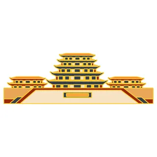 复古中国风国潮古建筑插画手绘高楼古塔PSD素材亭子png免抠图