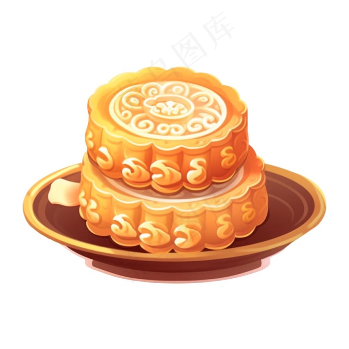 中秋月饼美食插画免抠(1024x1024)