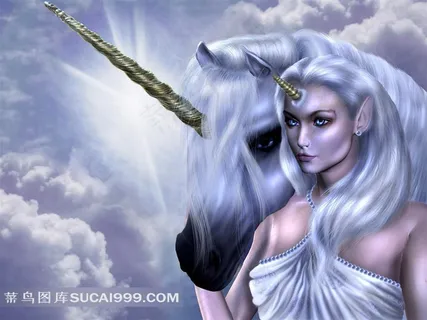 独角性感美女骏马插画