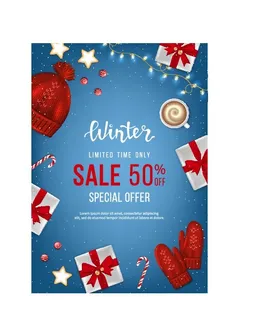 圣诞节圣诞树圣诞老人闪亮装饰电商促销折扣海报