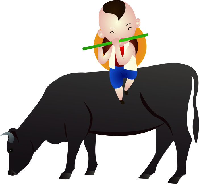 清明清明节卡通牧童吹笛子