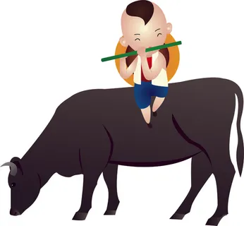 清明清明节卡通牧童吹笛子