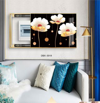 大气时尚家居室内装饰场景客厅沙发卧室床铺电表箱壁画背景图花