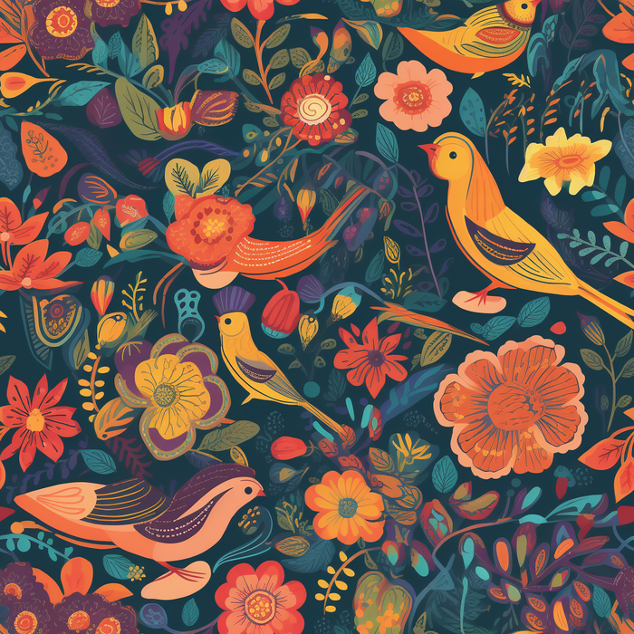 花鸟图，插画风格，无缝贴图，素材