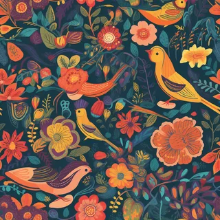 花鸟图，插画风格，无缝贴图，素材