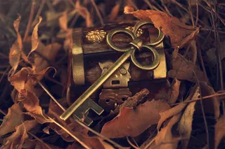 钥匙和黄色的叶子