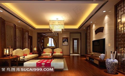 新中式别墅卧室装修效果图高清图片