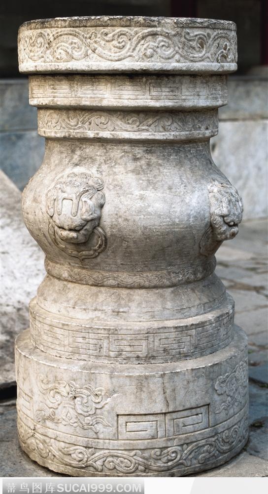 中华石雕柱纹-石狮子头花纹
