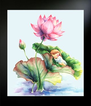 手绘水彩荷花女孩图片