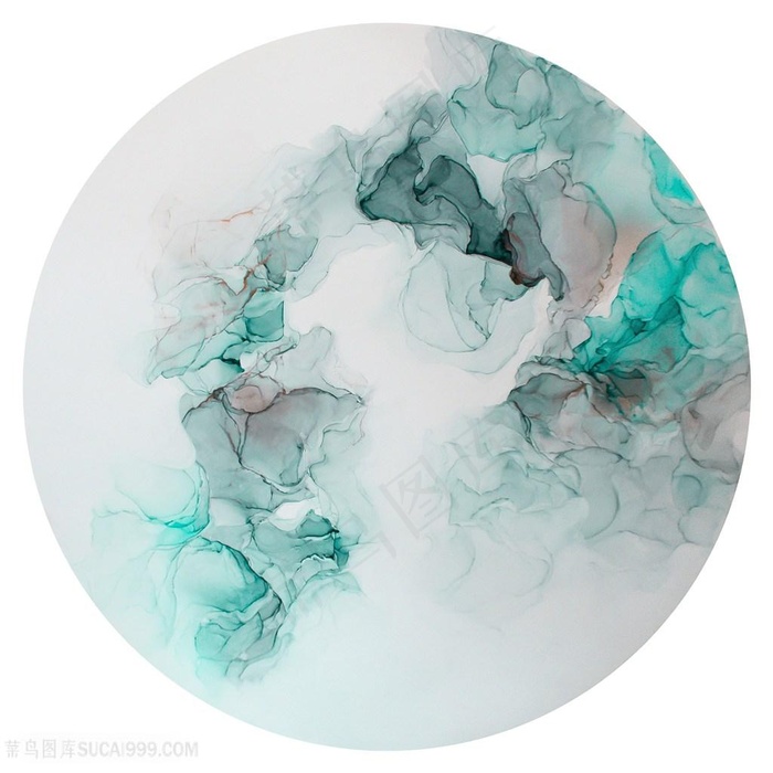 圆形白色背景碧绿翡翠水彩晕染背景图片