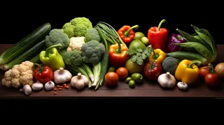 各类蔬菜摆放在桌子上摄影图