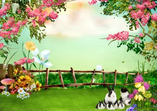 美丽花卉兔子背景