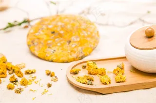 黄菊花茶饼菊花茶摄影