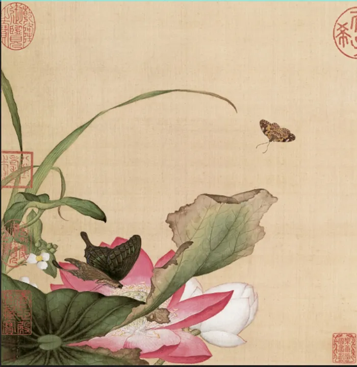 新中式书法荷花蝴蝶玄关