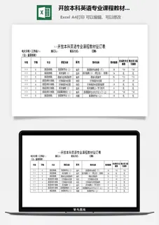 开放本科英语专业课程教材征订表excel模板