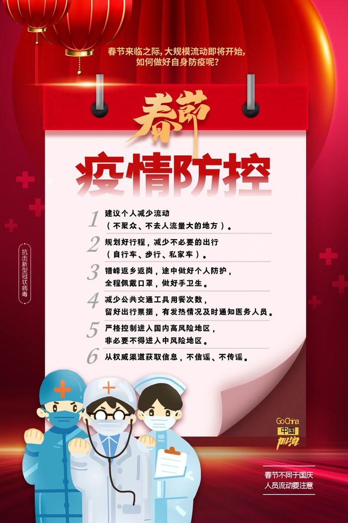 春节冬季肺炎疫情防控指南宣传海报插画展板PSD设计素材模板