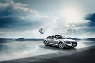 超清奥迪汽车静谧海边云霞广宣大图