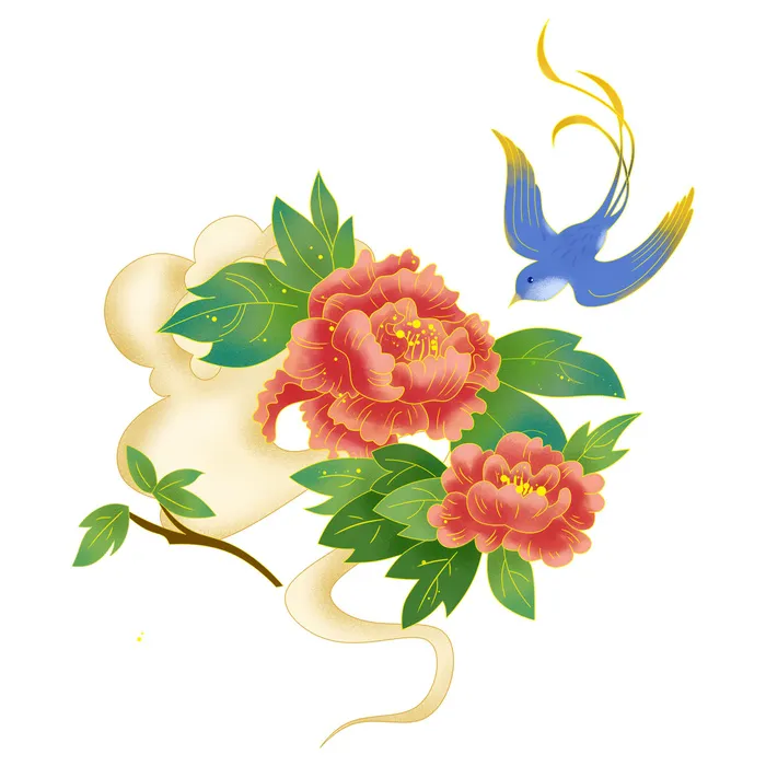 手绘国潮中国风古典牡丹花国花花卉装饰图案PSD设计素材psd模版下载