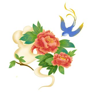 手绘国潮中国风古典牡丹花国花花卉装饰图案PSD设计素材