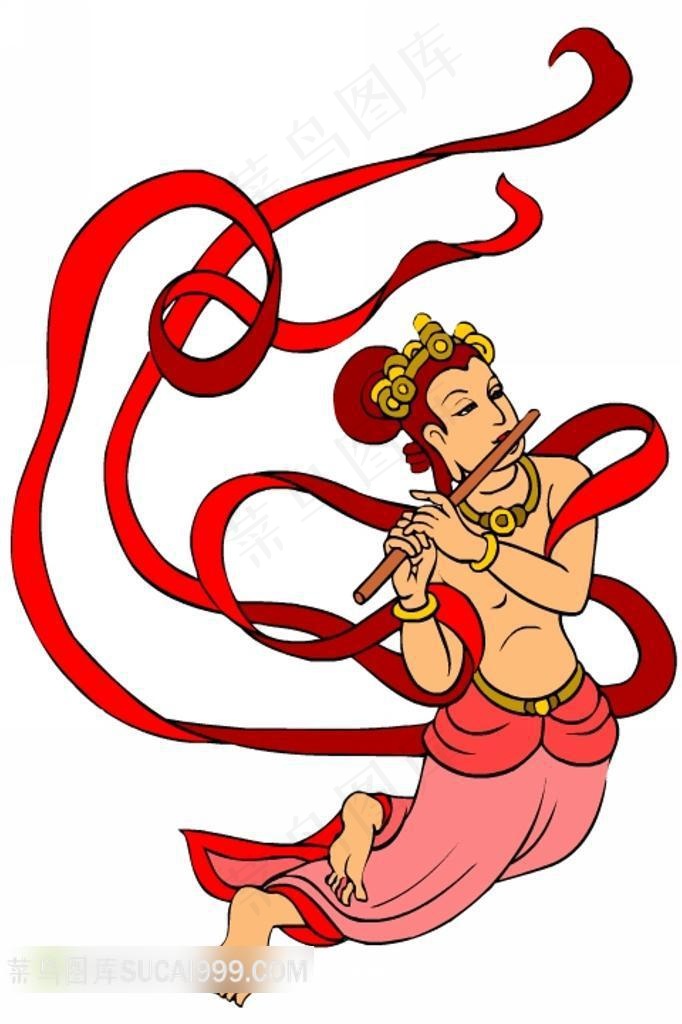 吹笛子的飞天精美插画