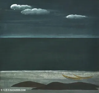 林风眠手绘湖畔美景装饰画