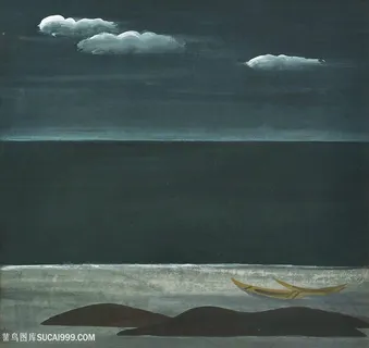 林风眠手绘湖畔美景装饰画 林风眠手绘湖畔美景装饰画