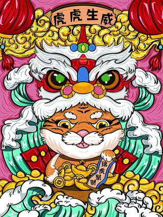 虎年新年海报展板psd模板虎年插画