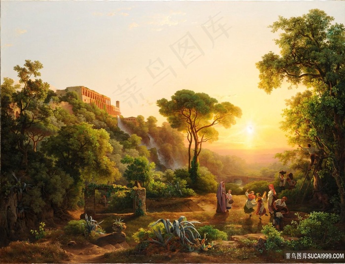 马尔科-卡罗利-(1793-1860)-(匈牙利)-风景-蒂沃利,-风景-从-葡萄收获油画图片