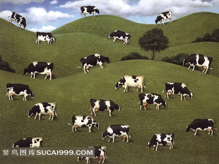 Lowell Herrero山丘上的奶牛绘画作品