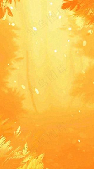 黄色树枝秋天秋叶落日阳光手绘插画，秋分