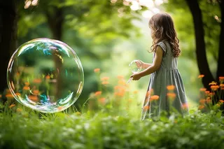 小女孩在公园玩泡泡摄影图