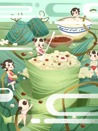 端午节小孩包粽子
