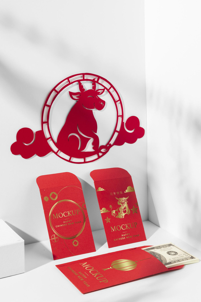 设计三个红包样机白色背景