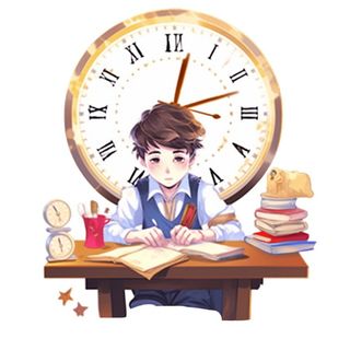 学生在书桌写作业时间时钟免抠