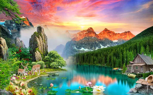 高山山水小鹿黄昏风景 高山山水小鹿黄昏风景