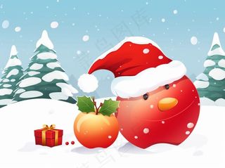 圣诞苹果礼物礼盒白雪卡通插画背景
