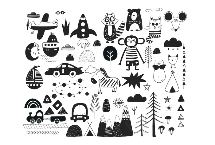 儿童卡通插画装饰图案墙教育品牌vi手绘可爱矢量素材