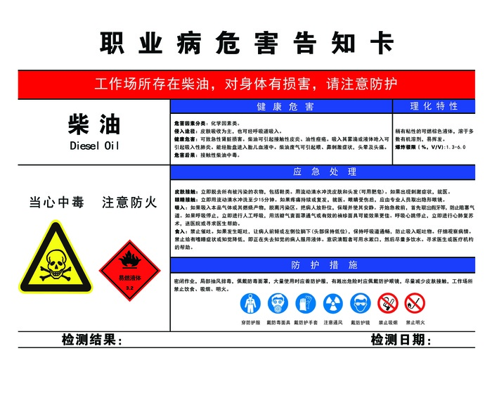 柴油职业病危害告知卡psd模版下载