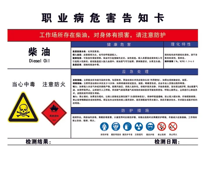 柴油职业病危害告知卡psd模版下载