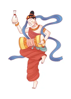 手绘国潮中国风古代敦煌神话飞天仙女美女古装人物插画PSD素材