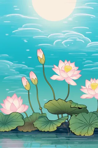 创意淡雅简约国风荷花国潮背景