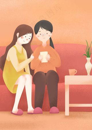 手绘卡通母亲节插画漫画素材