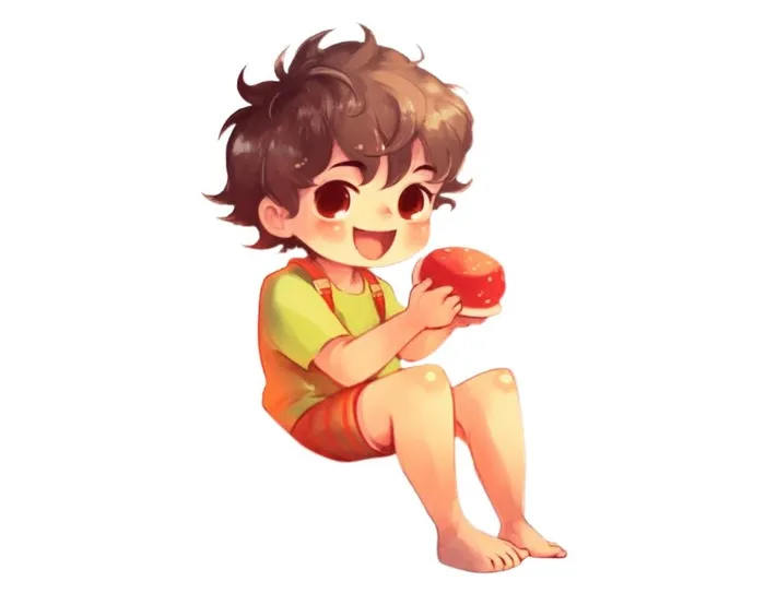 男孩和西瓜插画免抠(1232x976)