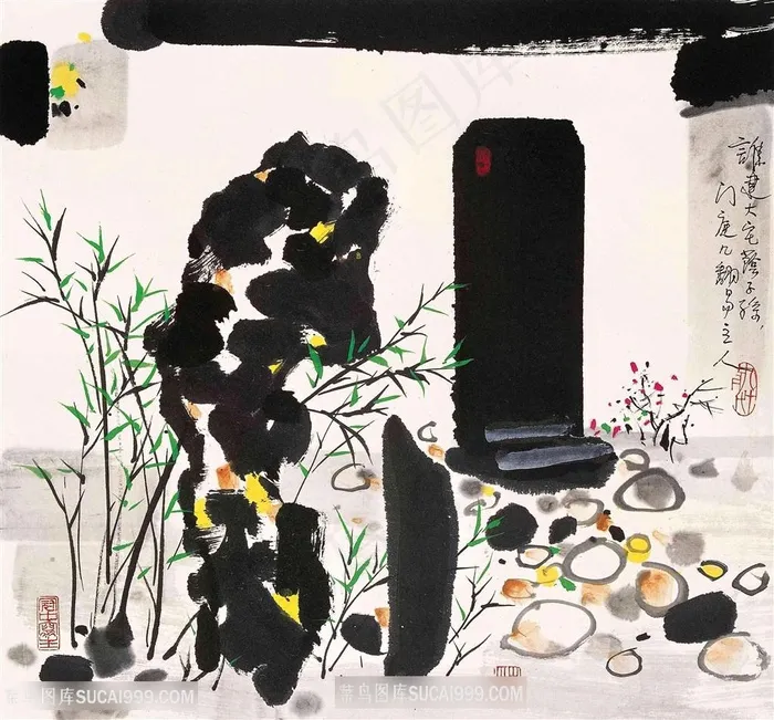 吴冠中手绘唯美田园美景装饰画